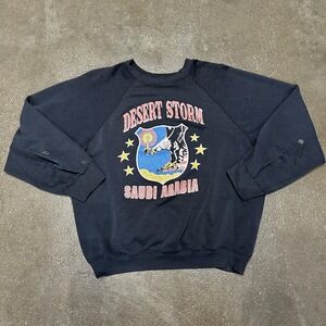 Vintage Desert Storm Sweatshirt Mens XL Black Saudi Arabia Graphic Pullover